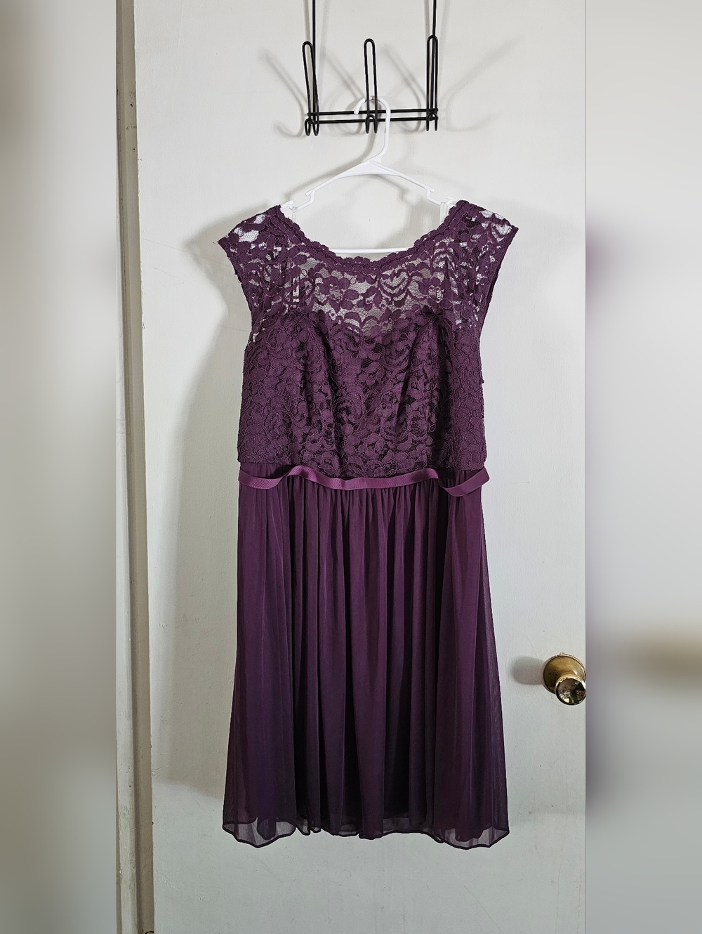 David's Bridal Plum Lace Evening Gown